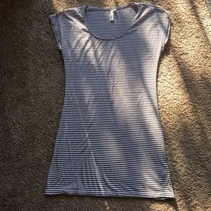 Grey & white striped dress.