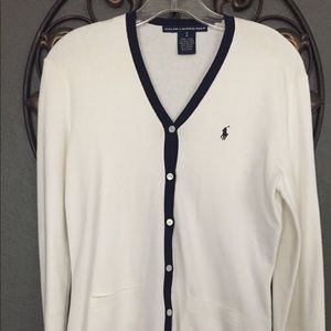 Ralph Lauren Cardigan White & Navy Trim - M