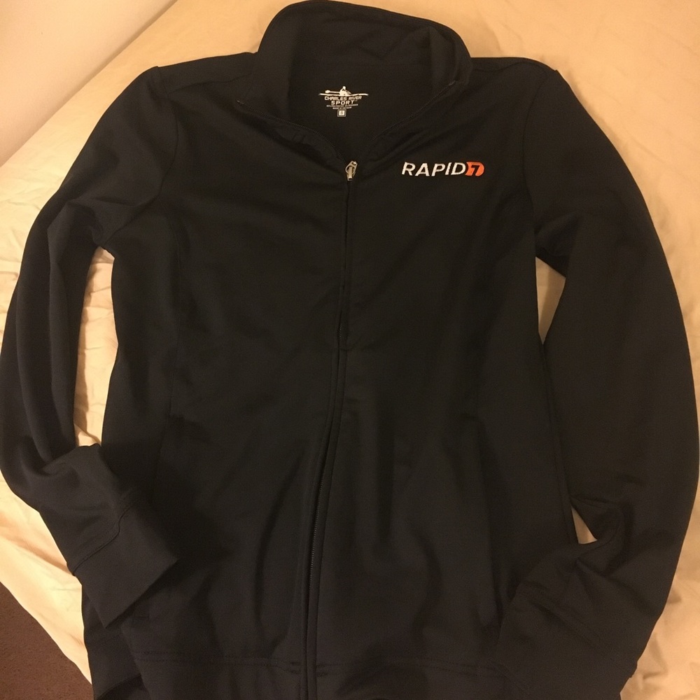Black zip-up Rapid text print top