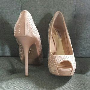 Nude Rhinestone Open-toe High Heels