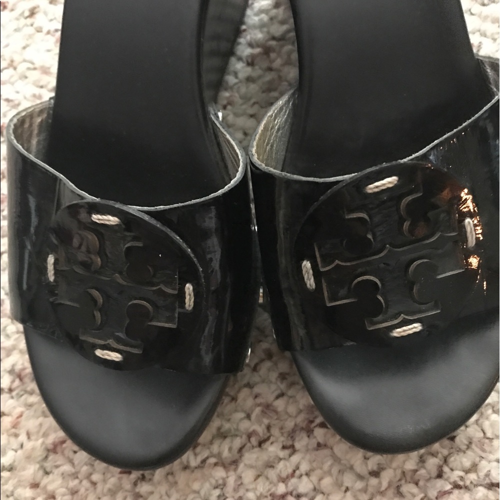 Tory Burch black Miller wedge slides
