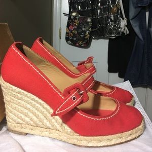 Red Mary Jane espadrilles wedges