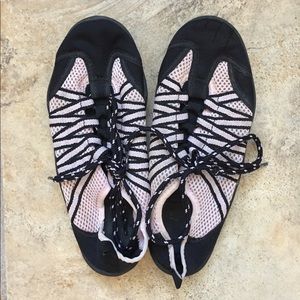 Pink and black water shoes!