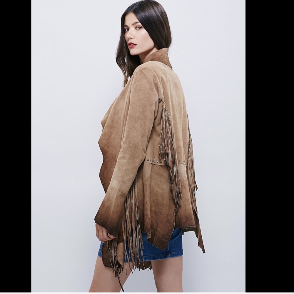 Free People Suede Ombre Fringed Studded Jacket S - Picture 4 of 6