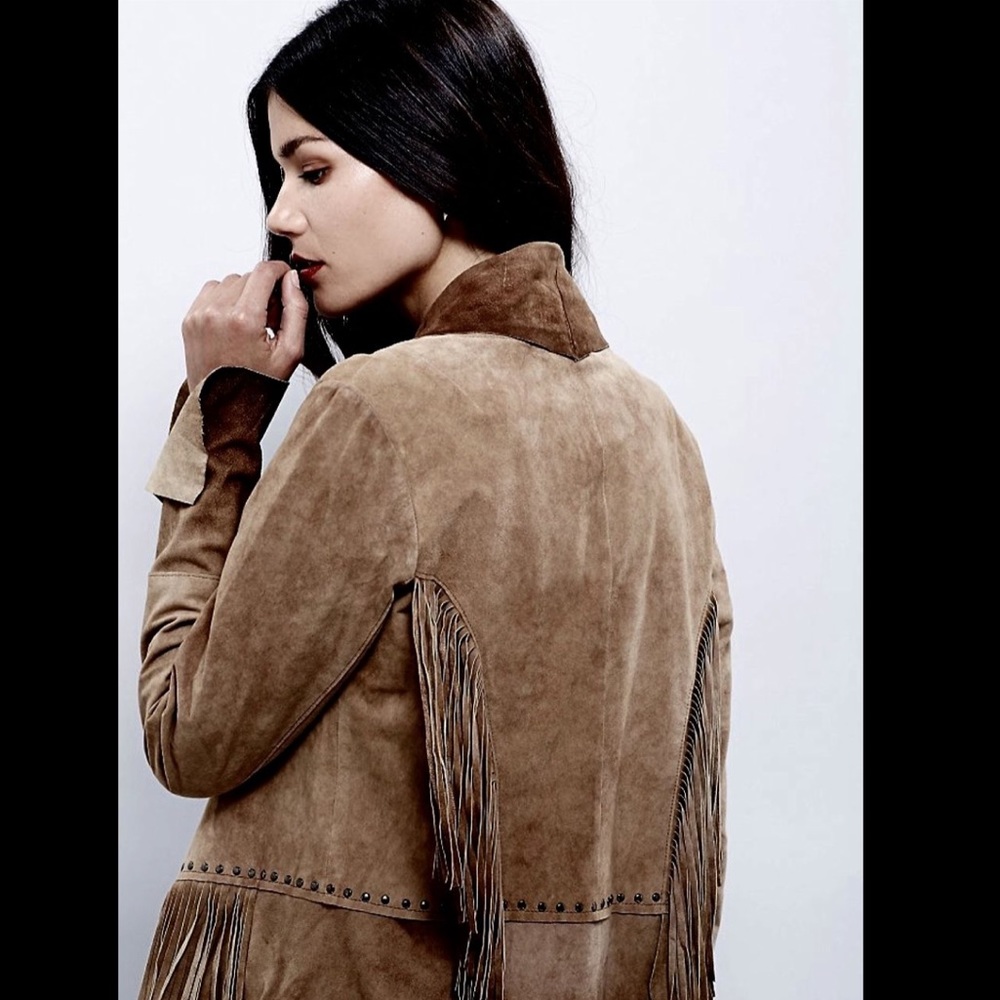 Free People Suede Ombre Fringed Studded Jacket S - Picture 6 of 6