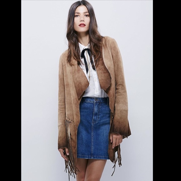 Free People Suede Ombre Fringed Studded Jacket S - Picture 2 of 6