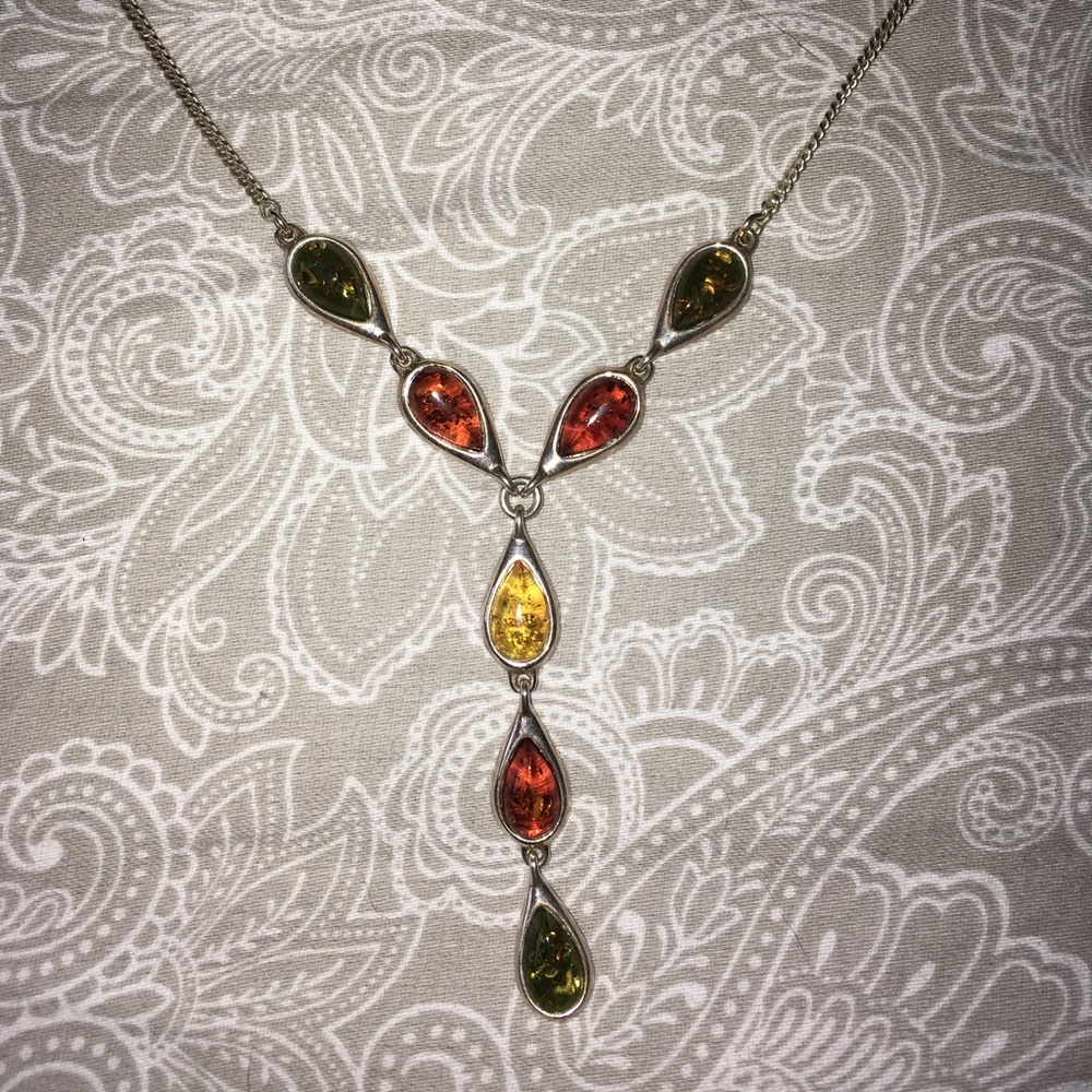 Genuine Amber and sterling silver necklace