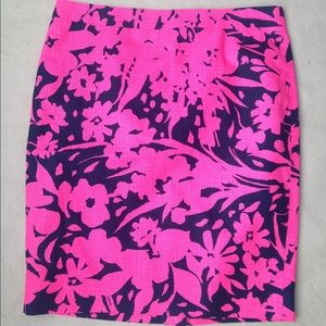 Navy and pink floral pencil skirt