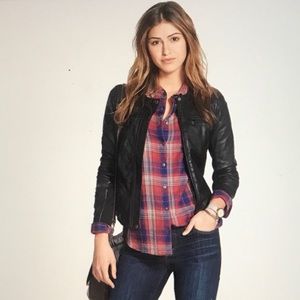 Caslon collarless leather jacket Sz M