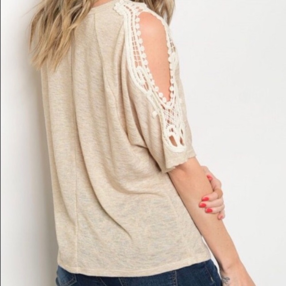Oatmeal crochet cold shoulder top