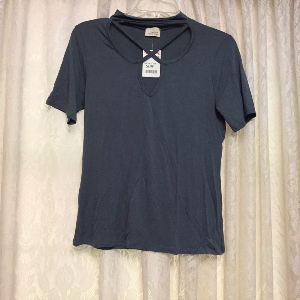 Crisscross Slate blue high neck top!