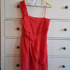Coral One Shoulder Ruffle Dress
