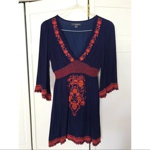 Forever 21 Navy Embroidered Boho Dress