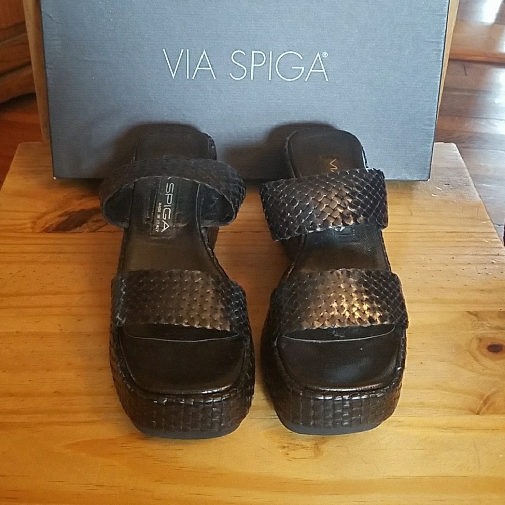 Via Spiga "Margaret" black leather wedges