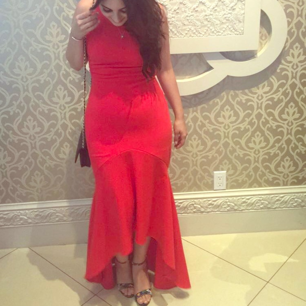 Cut out back. High low gown