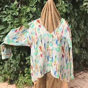 Multi-colored XL high low long sleeve blouse