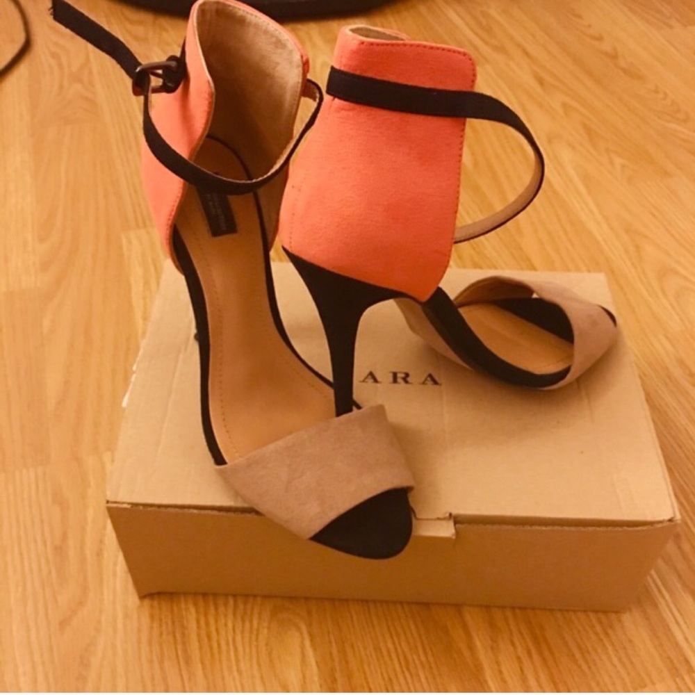 Zara orange and nude heels