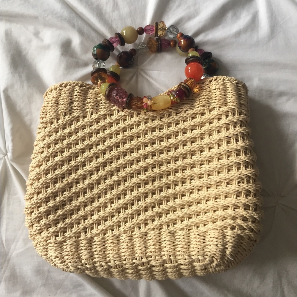 Cappelli Straw Purse W/Beaded Handle