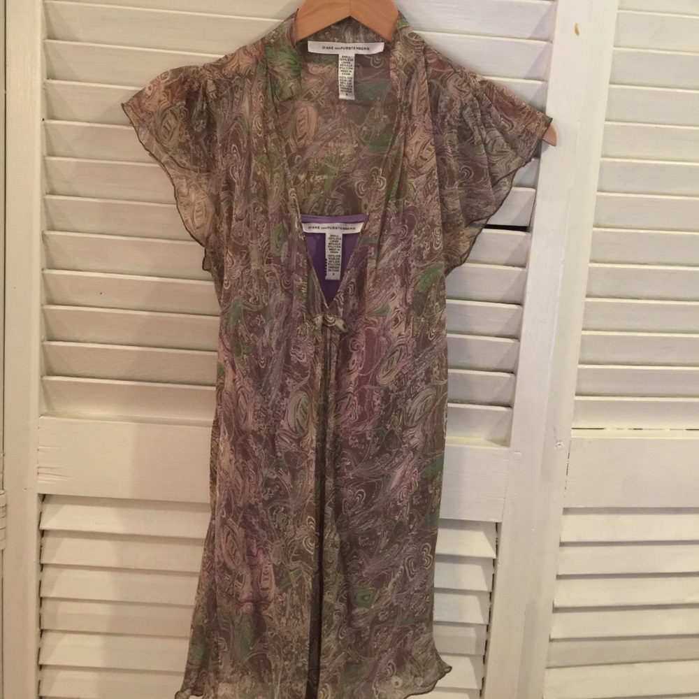 Diane von Furstenberg silk sheer lined blouse S