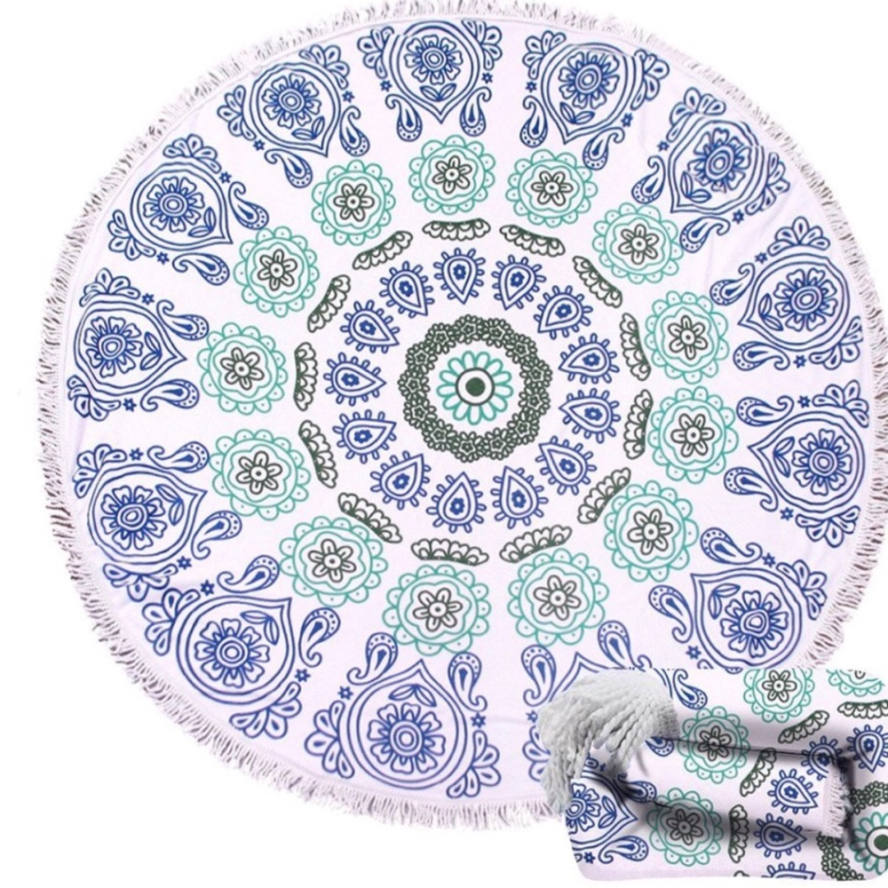 Blue Paisley Print Round Towel