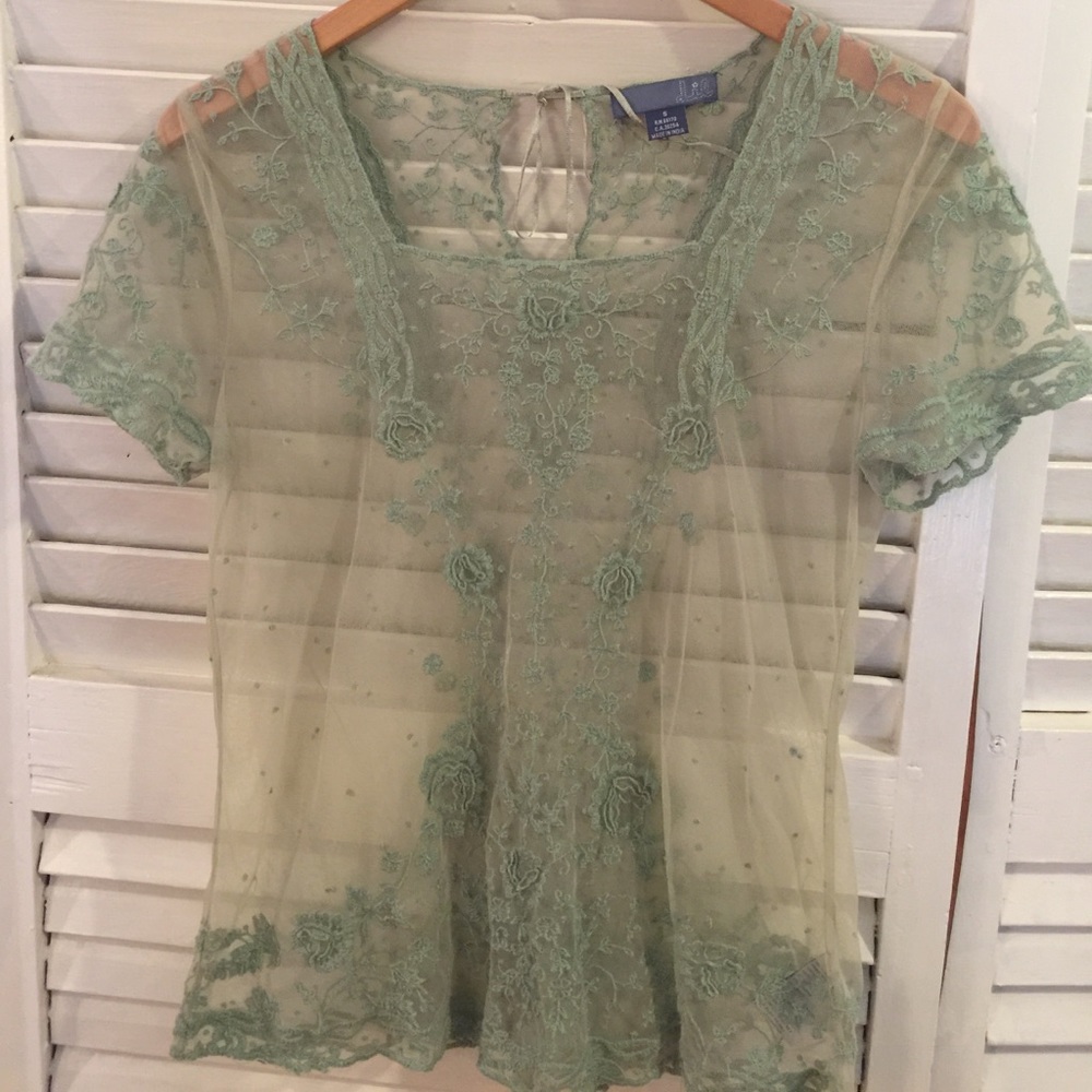 Anthropologie Lil sheer emerald top size Small