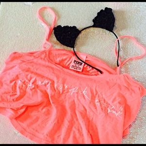"Love pink " spaghetti strap ,ruffle crop top
