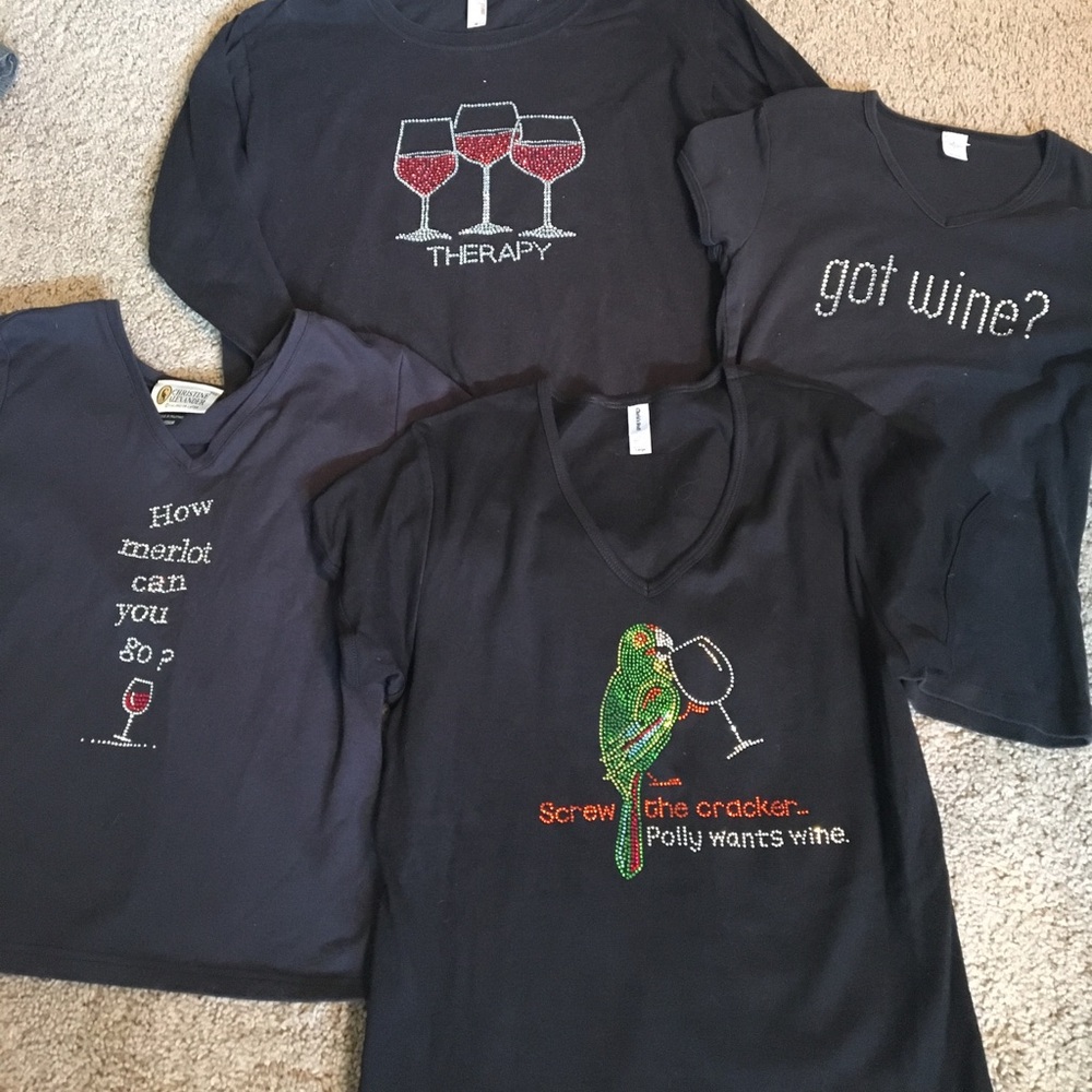 Rhinestone wine drinking T-shirts 3 in all sz M (no Polly shirt)