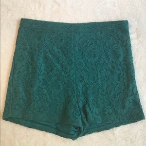 Green Lace High Waisted Shorts
