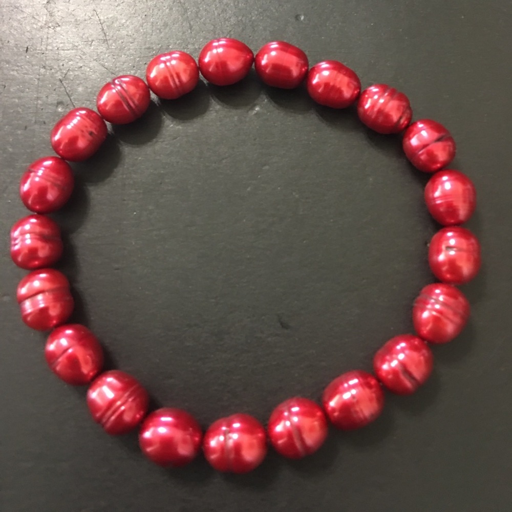Honora cultured red pearl stretch bracelet 7.5