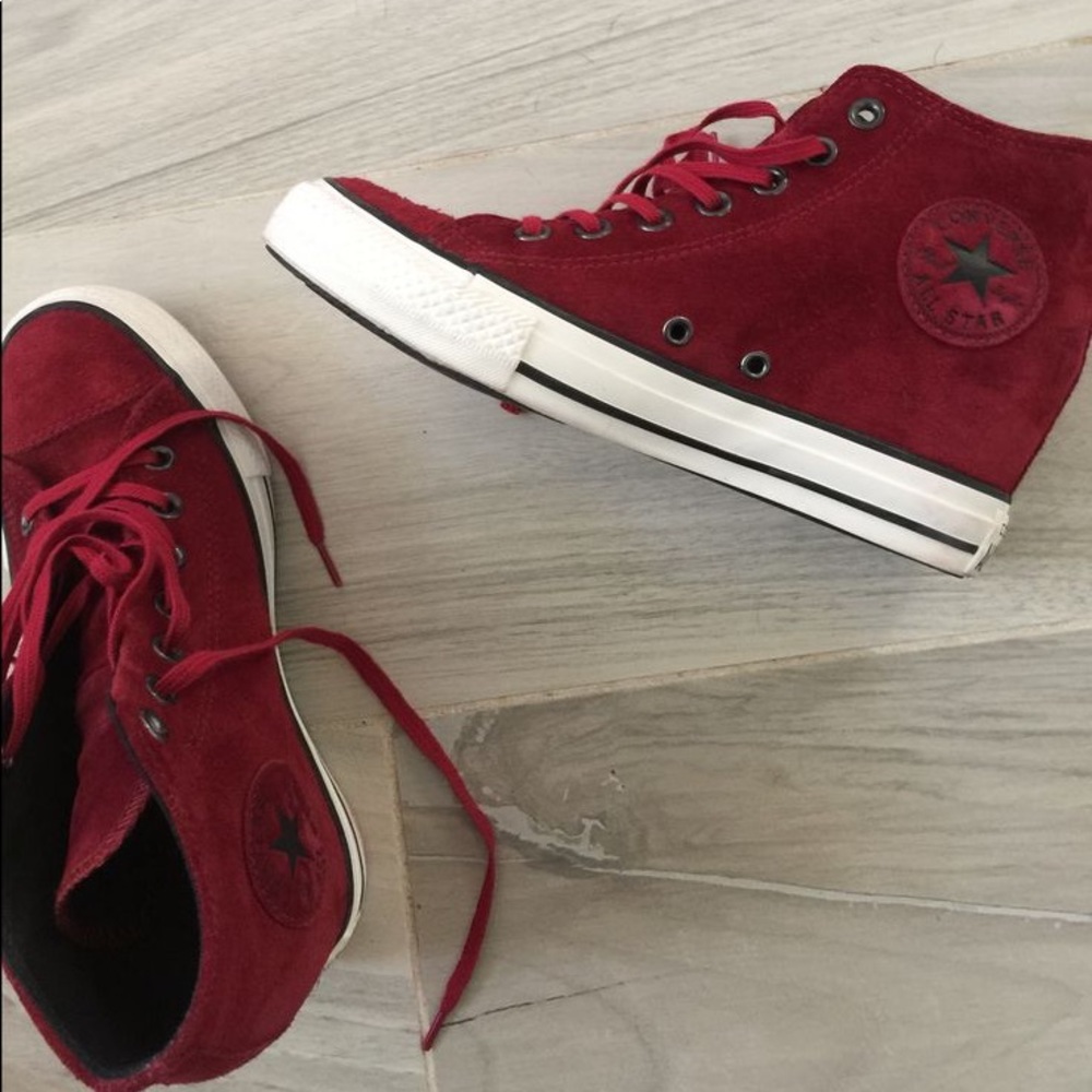 Converse Wedge red suede sneakers