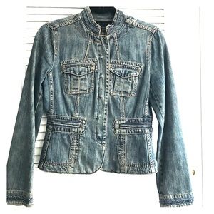 Denim Military Style Jacket with Beading