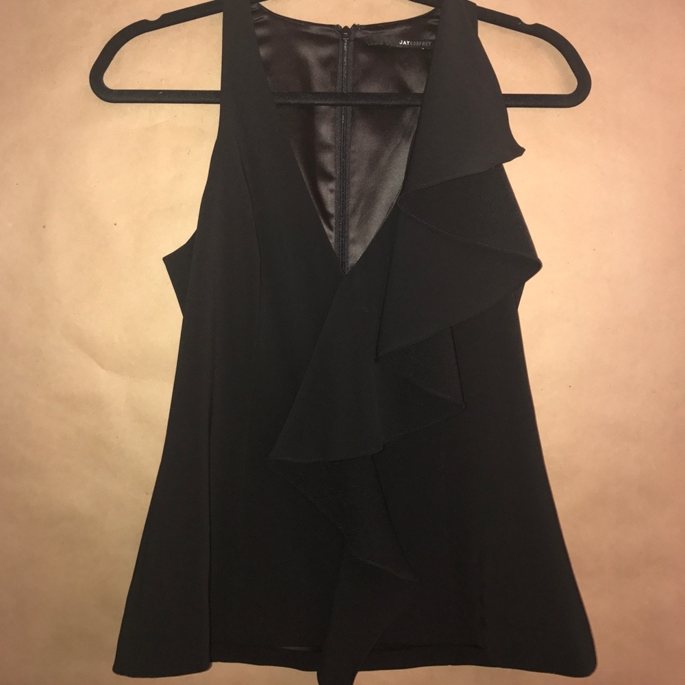 JAY GODFREY black ruffled v-neck, tank shirt!