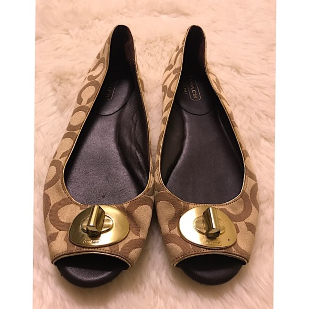 Authentic Coach Logo Open Toe Flats