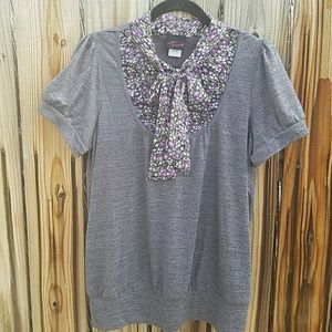 Torrid gray top with floral sheer "scarf" print