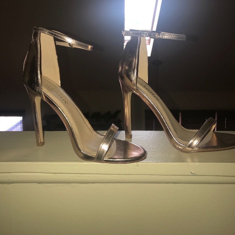Gold open toe heels