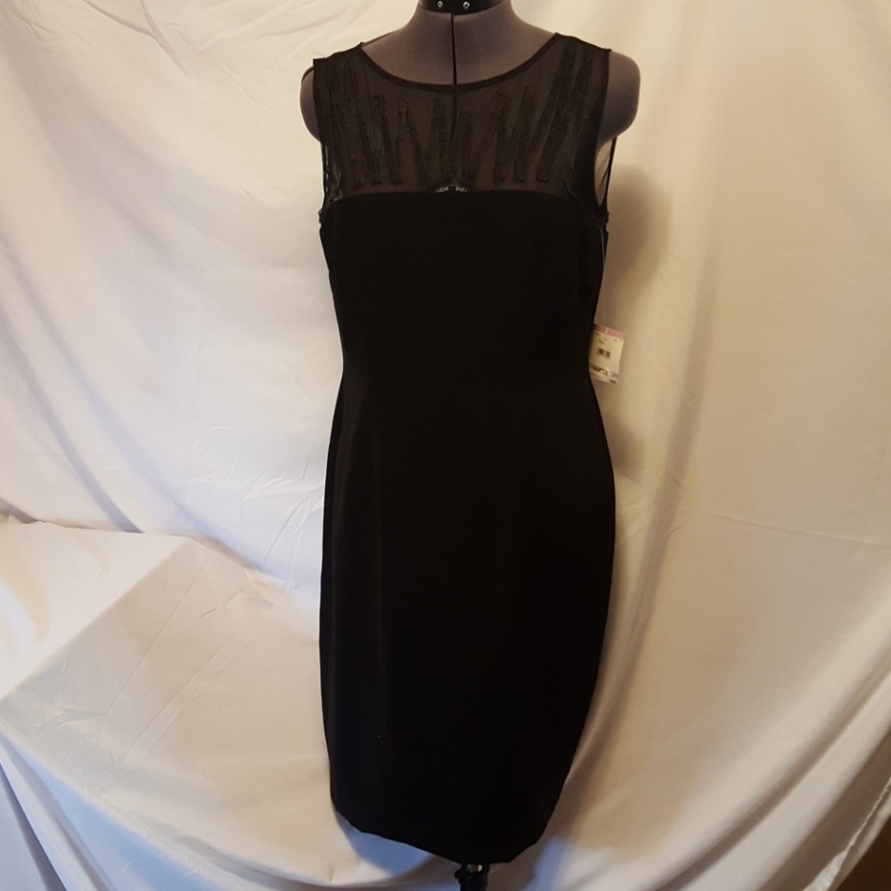 Black dress, sheer neckline, beautiful detailing