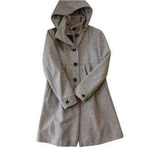 Gray A-line DKNY Hooded Wool-Blend Babydoll Coat