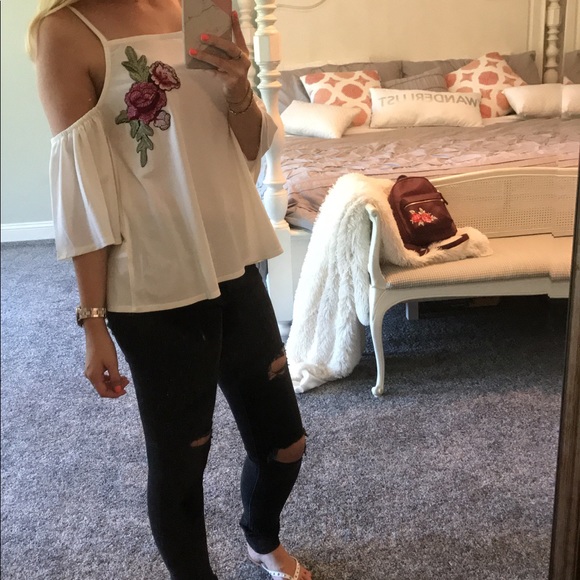 Cold Shoulder Top w/ Floral Patchwork! - Picture 2 of 4