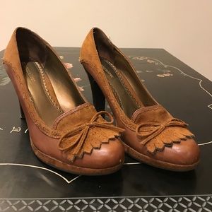 Caramel brown leather and suede heels. Sz 9.5