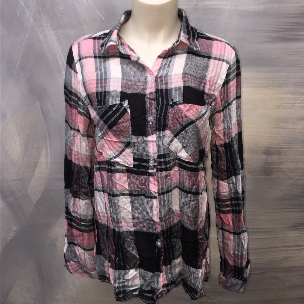 Black and Pink Plaid Button Down
