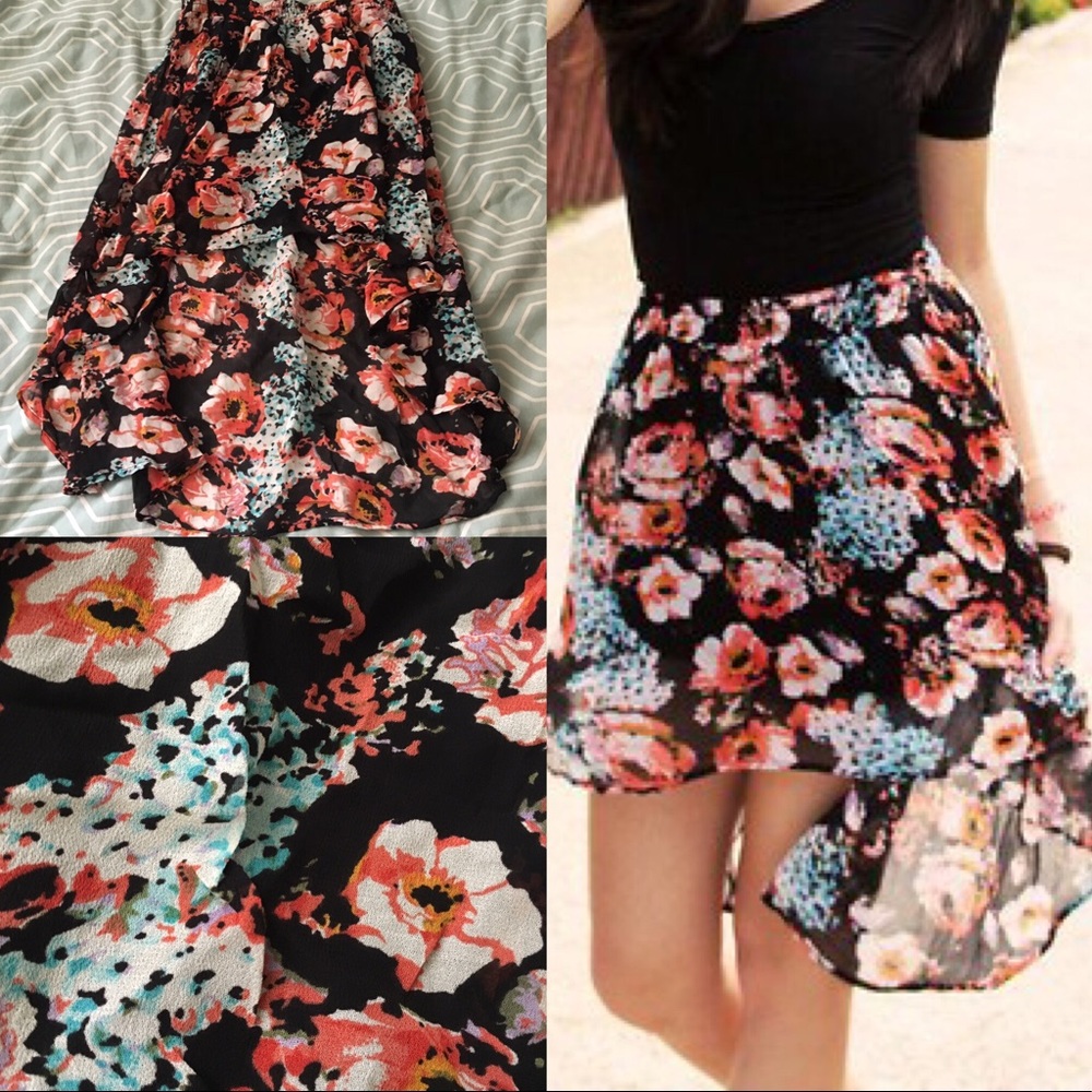 🌺 Floral Chiffon Hi Low Skirt 🌹
