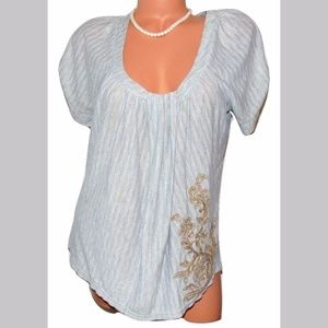 Women's Gray Gold Striped Short Sleeve Top