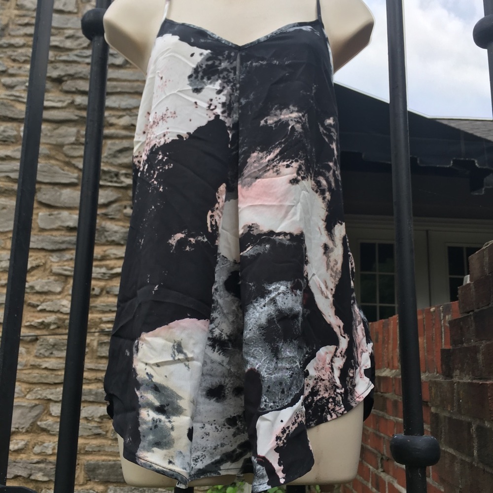 Black Flowy Tank Top with Splatter Print