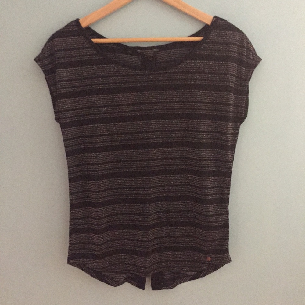 GUESS Lilly Cap-Sleeve Lurex Stripe Top