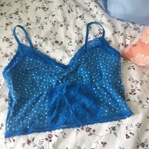 Gilly Hicks Blue Pattern Lace Bralette, Size Large