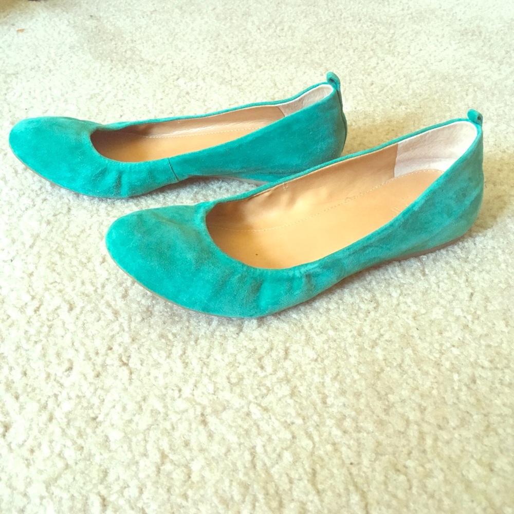 Teal suede J. Crew flats.