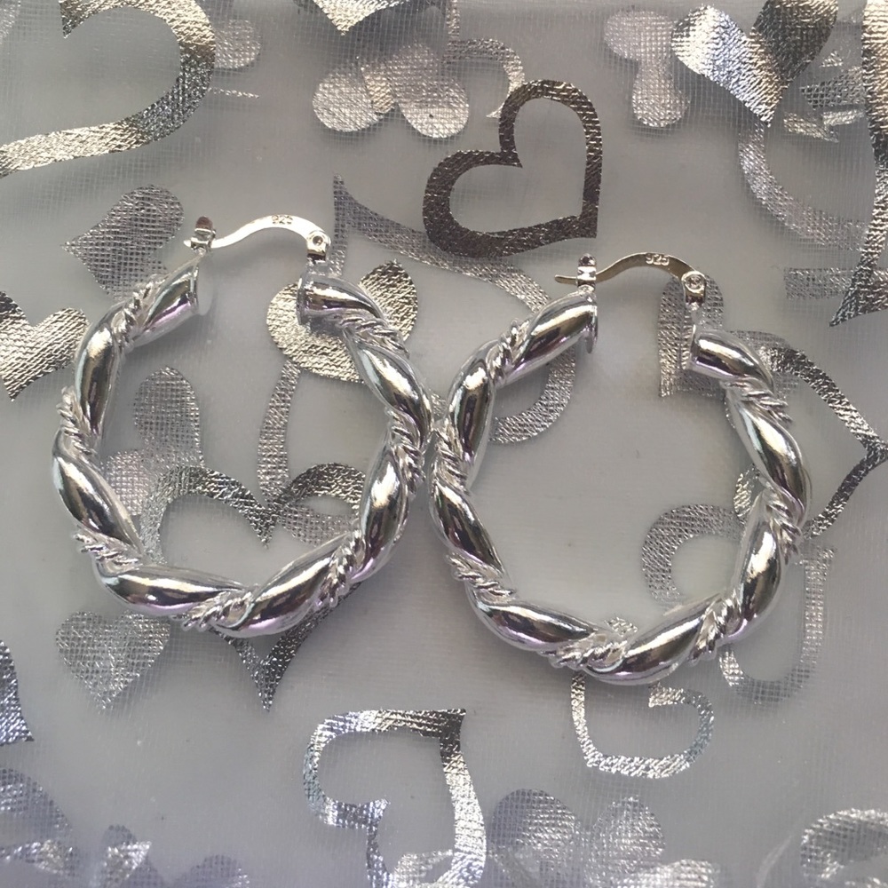 Silver Round Twist Hoops Earrings