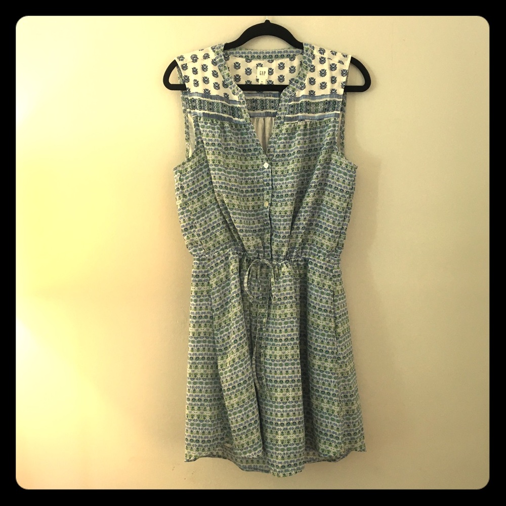 Gap Dress in White with Blue & Green Flower Detail