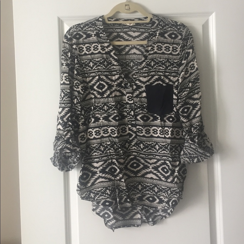 3/4 length button up top with fun pattern