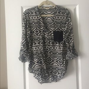 3/4 length button up top with fun pattern